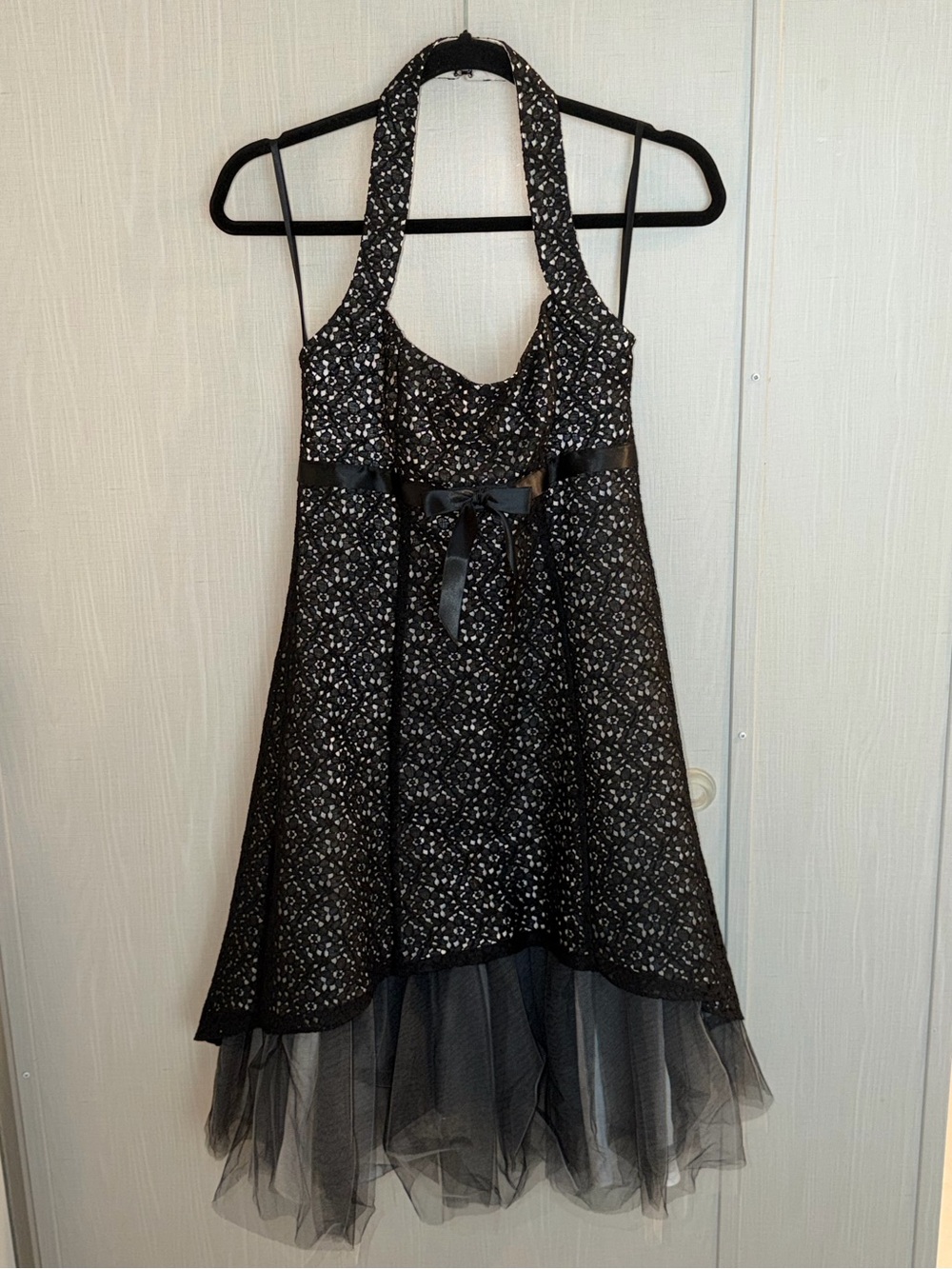Vintage Y2K Betsey & Adam Black Lace Homecoming Dress Size 4 Bow Party Hi-low